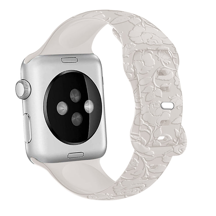For Apple Watch Series 6 44mm Rose Embossed Silicone Watch Band(Starlight) - Watch Bands by PMC TechLife | Online Shopping South Africa | PMC TechLife