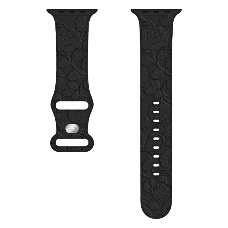 For Apple Watch Series 2 42mm Rose Embossed Silicone Watch Band(Black) - Watch Bands by PMC TechLife | Online Shopping South Africa | PMC TechLife