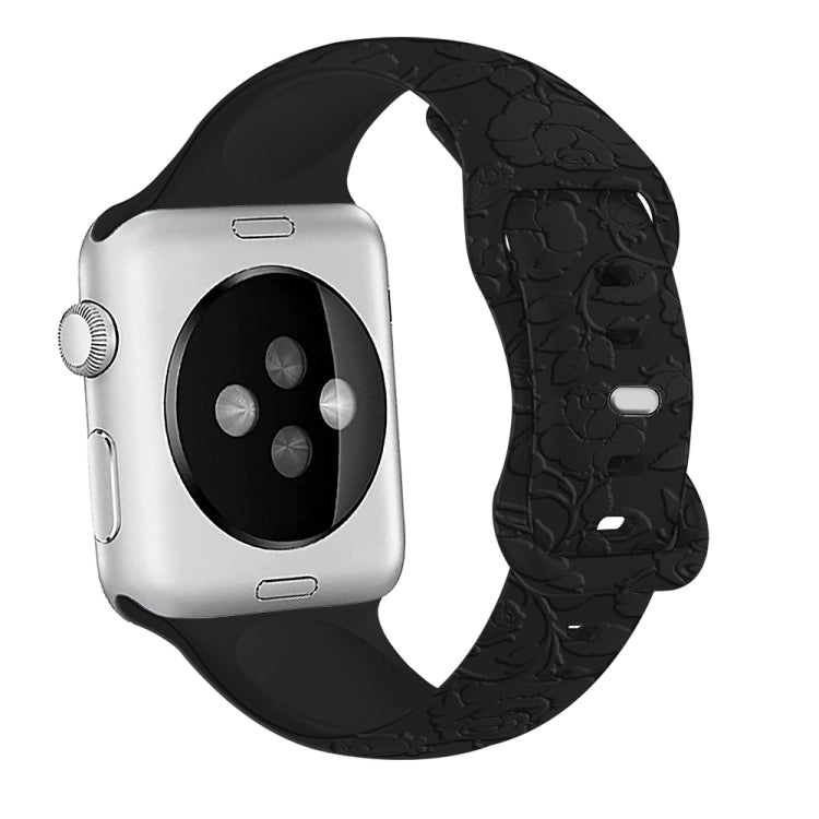 For Apple Watch Series 2 42mm Rose Embossed Silicone Watch Band(Black) - Watch Bands by PMC TechLife | Online Shopping South Africa | PMC TechLife
