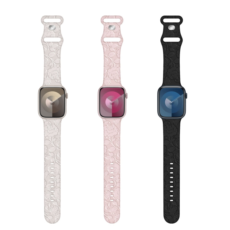 For Apple Watch Series 4 44mm Rose Embossed Silicone Watch Band(Black) - Watch Bands by PMC TechLife | Online Shopping South Africa | PMC TechLife