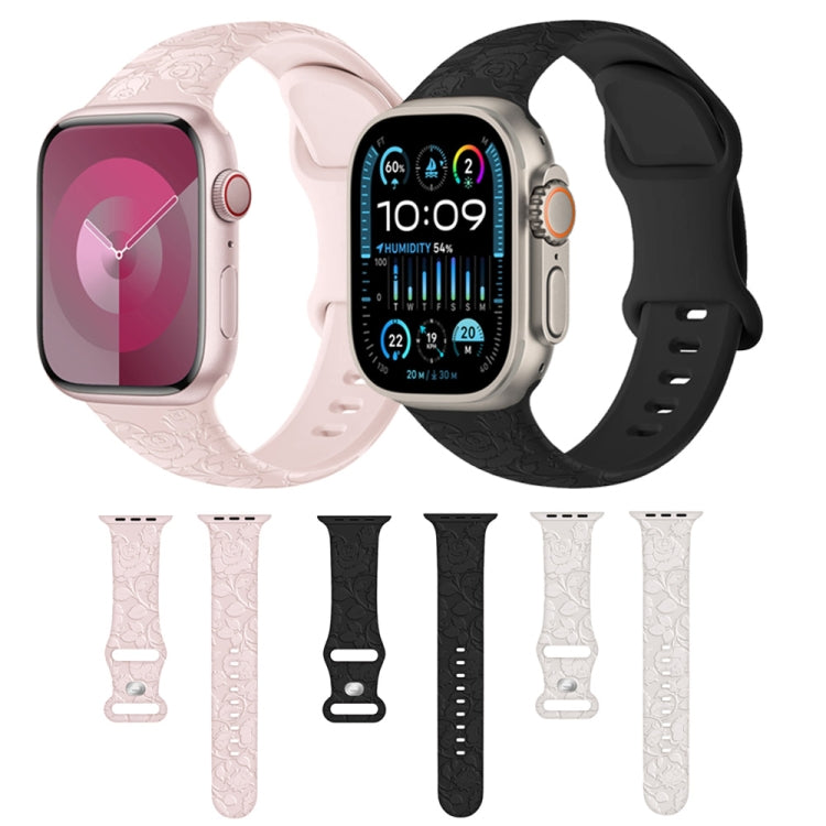 For Apple Watch Ultra 49mm Rose Embossed Silicone Watch Band(Starlight) - Watch Bands by PMC TechLife | Online Shopping South Africa | PMC TechLife