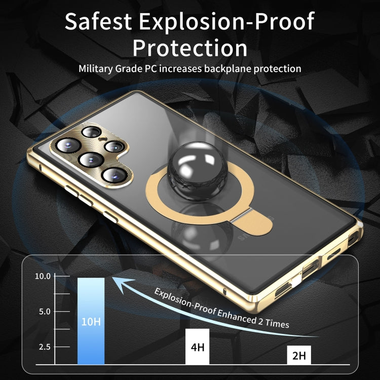 For Samsung Galaxy S24 Ultra 5G MagSafe Magnetic HD Frosted Tempered Glass Holder Phone Case(Gold) - Galaxy S24 Ultra 5G Cases by PMC Jewellery | Online Shopping South Africa | PMC Jewellery