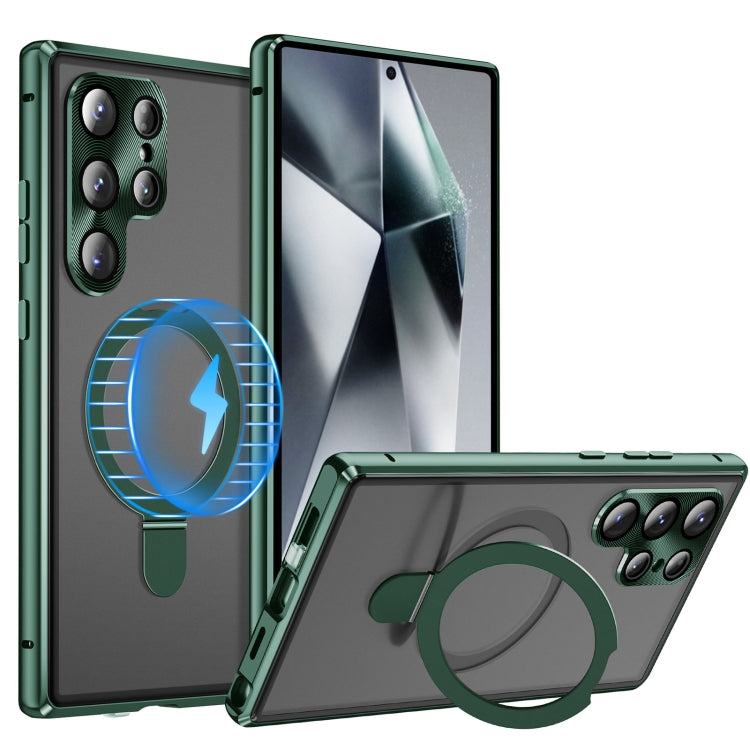 For Samsung Galaxy S24 Ultra 5G MagSafe Magnetic HD Frosted Tempered Glass Holder Phone Case(Green) - Galaxy S24 Ultra 5G Cases by PMC Jewellery | Online Shopping South Africa | PMC Jewellery