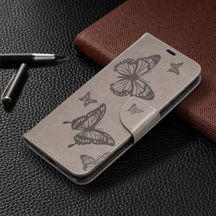 For Xiaomi Redmi 9C Two Butterflies Embossing Pattern Horizontal Flip Leather Case with Holder & Card Slot & Wallet & Lanyard(Grey) - free shipping - PMC TechLife - Order now!