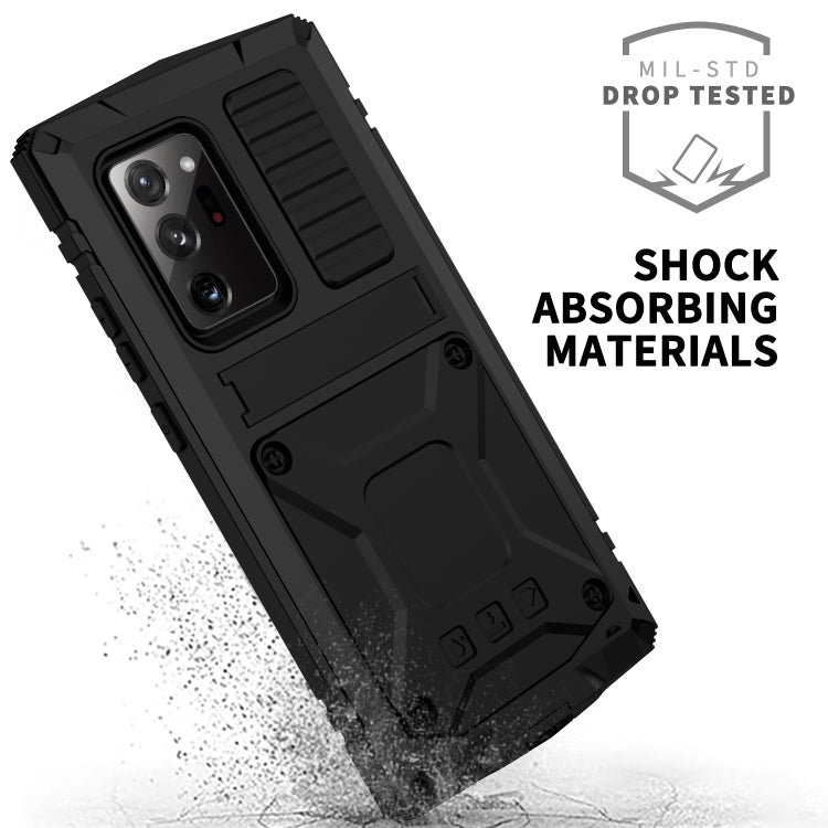 For Samsung Galaxy Note 20 Ultra R-JUST Shockproof Waterproof Dust-proof Metal + Silicone Protective Case with Holder(Black) - Galaxy Note20 Cases by R-JUST | Online Shopping South Africa | PMC TechLife | Buy Now Pay Later Mobicred