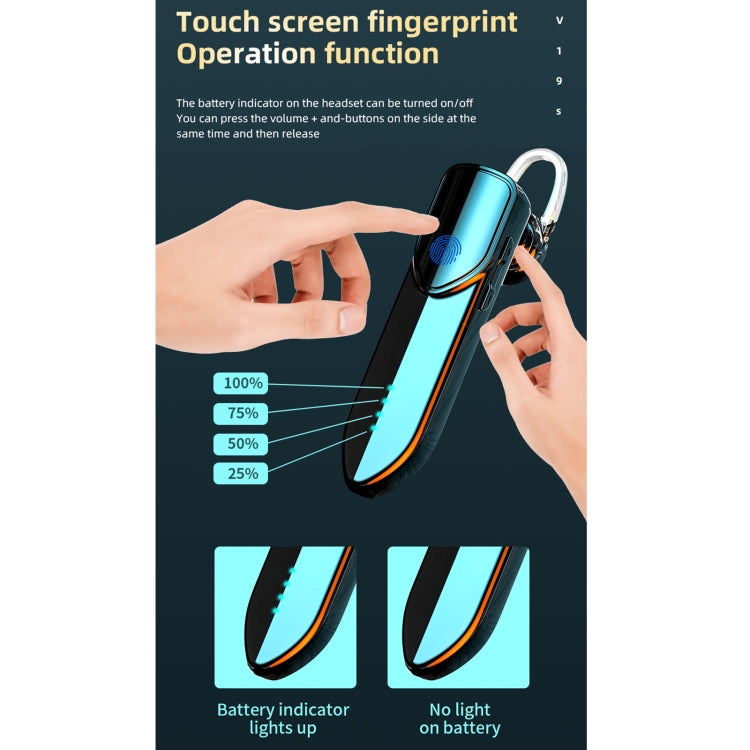 V19S Bluetooth 5.0 Business Style Fingerprint Touch Bluetooth Earphone(Silver) - Bluetooth Earphone by PMC TechLife | Online Shopping South Africa | PMC TechLife