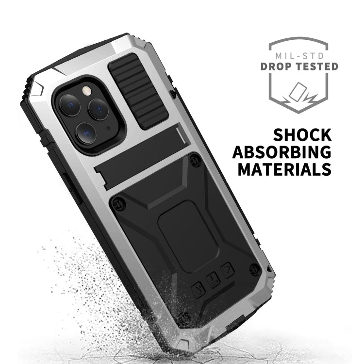 For iPhone 12 / 12 Pro R-JUST Shockproof Waterproof Dust-proof Metal + Silicone Protective Case with Holder(Silver) - iPhone 12 / 12 Pro Cases by R-JUST | Online Shopping South Africa | PMC Jewellery | Buy Now Pay Later Mobicred