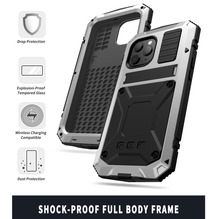 For iPhone 12 / 12 Pro R-JUST Shockproof Waterproof Dust-proof Metal + Silicone Protective Case with Holder(Silver) - iPhone 12 / 12 Pro Cases by R-JUST | Online Shopping South Africa | PMC Jewellery | Buy Now Pay Later Mobicred