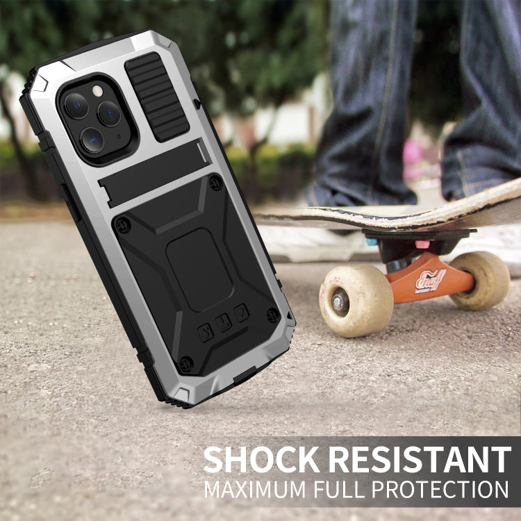 For iPhone 12 / 12 Pro R-JUST Shockproof Waterproof Dust-proof Metal + Silicone Protective Case with Holder(Silver) - iPhone 12 / 12 Pro Cases by R-JUST | Online Shopping South Africa | PMC Jewellery | Buy Now Pay Later Mobicred