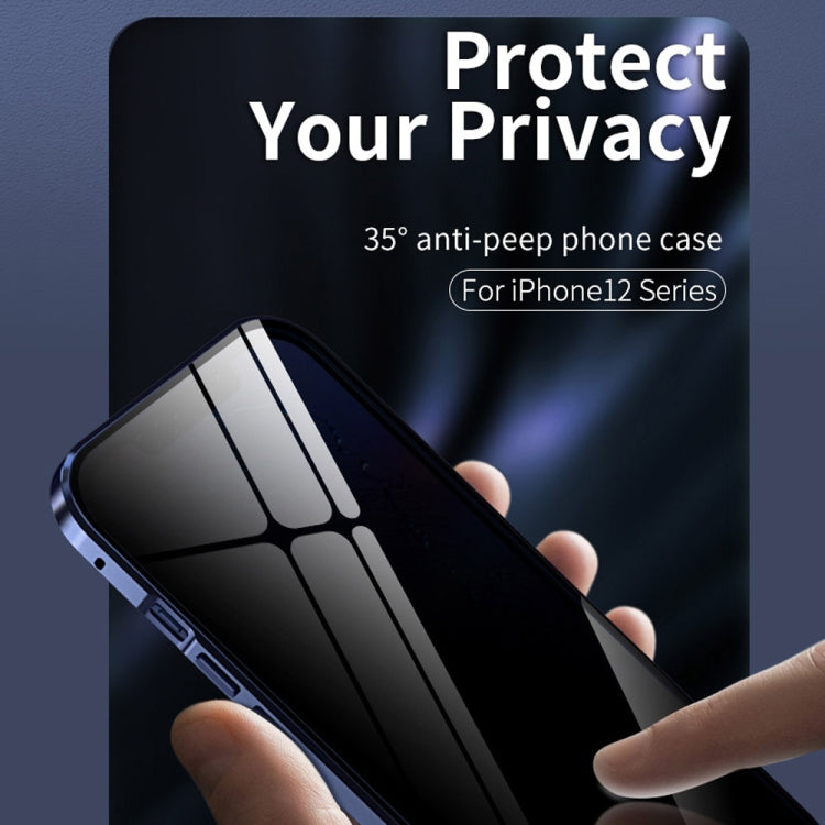 For iPhone 12 / 12 Pro Double Sides Tempered Glass Magnetic Adsorption Metal Frame Anti-peep Screen Case(Black) - iPhone 12 / 12 Pro Cases by PMC TechLife | Online Shopping South Africa | PMC TechLife | Buy Now Pay Later Mobicred