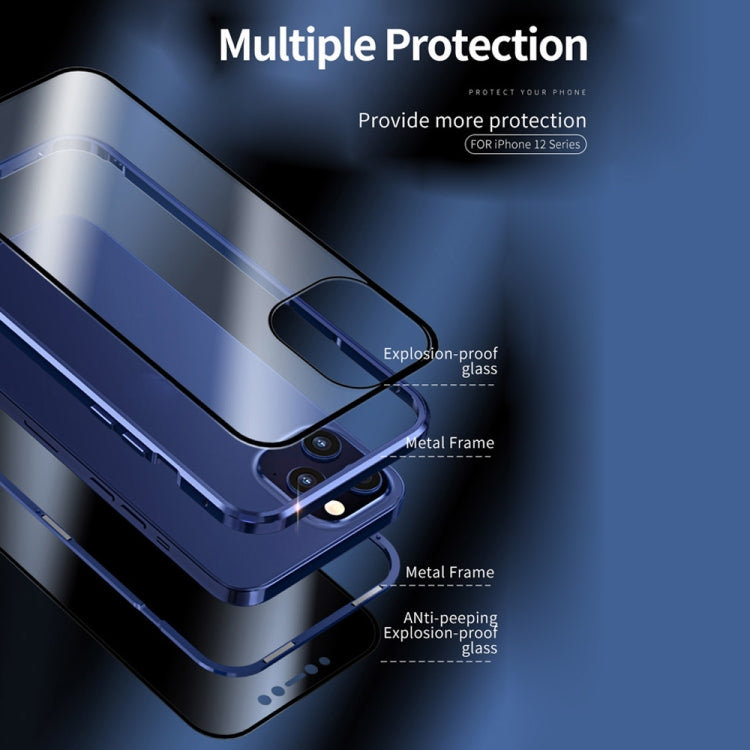 For iPhone 12 / 12 Pro Double Sides Tempered Glass Magnetic Adsorption Metal Frame Anti-peep Screen Case(Black) - iPhone 12 / 12 Pro Cases by PMC TechLife | Online Shopping South Africa | PMC TechLife | Buy Now Pay Later Mobicred