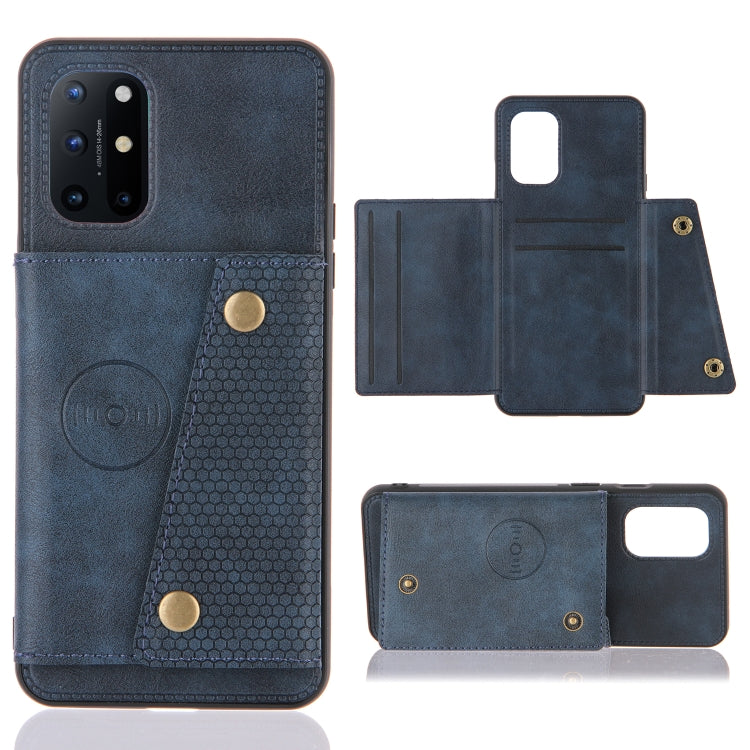 For OnePlus 8T Double Buckle PU + TPU Shockproof Magnetic Protective Case with Card Slots & Holder(Blue) - free shipping - PMC TechLife - Order now!