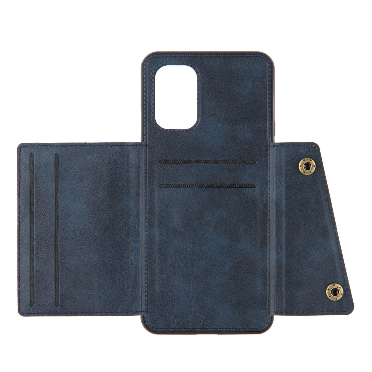 For OnePlus 8T Double Buckle PU + TPU Shockproof Magnetic Protective Case with Card Slots & Holder(Blue) - free shipping - PMC TechLife - Order now!