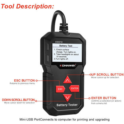 KONNWEI KW210 Car Battery Test Battery Capacity Resistance Battery Detector - Code Readers & Scan Tools by KONNWEI | Online Shopping South Africa | PMC Jewellery | Buy Now Pay Later Mobicred