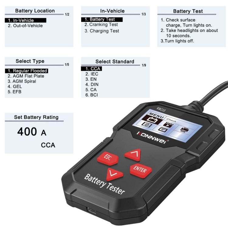 KONNWEI KW210 Car Battery Test Battery Capacity Resistance Battery Detector - Code Readers & Scan Tools by KONNWEI | Online Shopping South Africa | PMC Jewellery | Buy Now Pay Later Mobicred