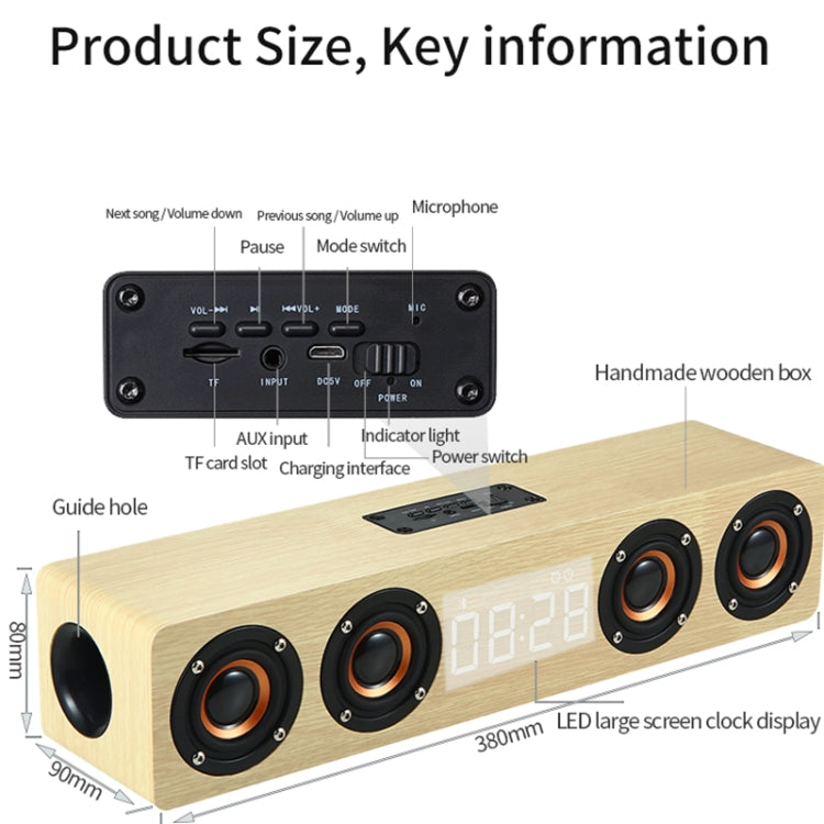 W8C Wooden Clock Subwoofer Bluetooth Speaker, Support TF Card & U Disk & 3.5mm AUX(Brown Wood) - Desktop Speaker by PMC TechLife | Online Shopping South Africa | PMC TechLife