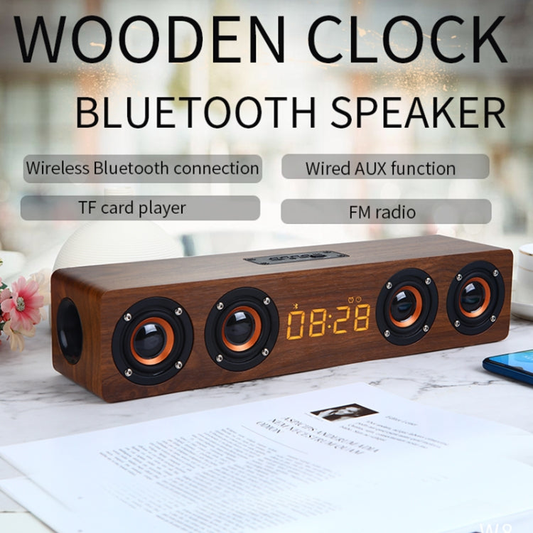 W8C Wooden Clock Subwoofer Bluetooth Speaker, Support TF Card & U Disk & 3.5mm AUX(Brown Wood) - Desktop Speaker by PMC TechLife | Online Shopping South Africa | PMC TechLife