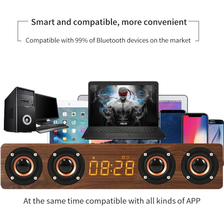 W8C Wooden Clock Subwoofer Bluetooth Speaker, Support TF Card & U Disk & 3.5mm AUX(Brown Wood) - Desktop Speaker by PMC TechLife | Online Shopping South Africa | PMC TechLife