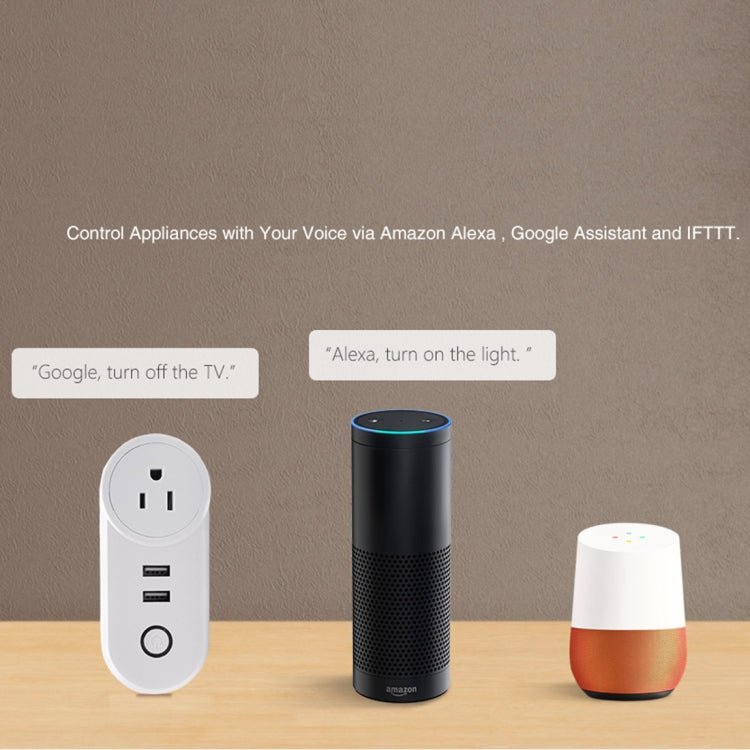 SA-002 2 USB Ports + 1 US Socket WiFi Smart Power Plug Socket, Compatible with Alexa and Google Home, AC 110V-230V, US Plug - Smart Socket by PMC TechLife | Online Shopping South Africa | PMC TechLife