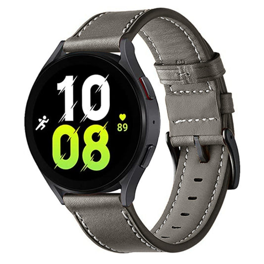 For Garmin Forerunner 265 / 255 / Vivoactive 4 / Venu 2 22mm Stitching Black Buckle Genuine Leather Watch Band (Grey) - Watch Bands by PMC Jewellery | Online Shopping South Africa | PMC Jewellery