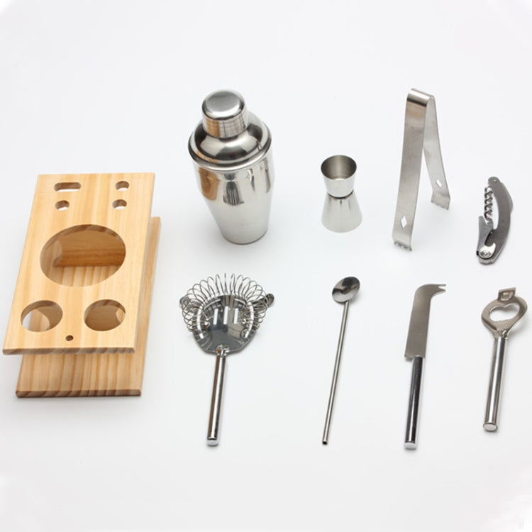 9 in 1 Stainless Steel Cocktail Shaker Tools Set with Wooden Mount, Capacity: 350ml - free shipping - PMC TechLife - Order now!