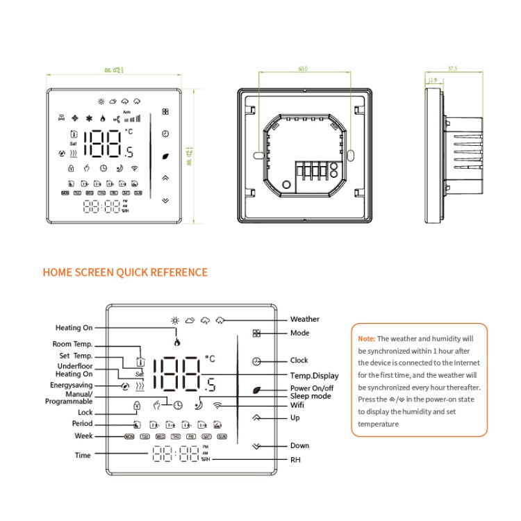 BHT-006GCLW 95-240V AC 5A Smart Home Heating Thermostat for EU Box, Control Boiler Heating with Only Internal Sensor, WiFi (Black) - Thermostat & Thermometer by PMC TechLife | Online Shopping South Africa | PMC TechLife