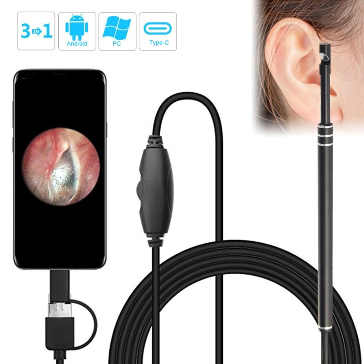 i96 3 in 1 USB Ear Scope Inspection HD 0.3MP Camera Visual Ear Spoon for OTG Android Phones & PC & MacBook, 1.85m Length Cable(Black) - Ear Care Tools by PMC TechLife | Online Shopping South Africa | PMC TechLife