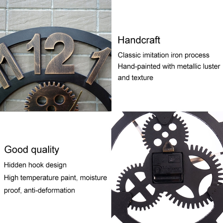 Retro Wooden Round Single-sided Gear Clock Rome Number Wall Clock, Diameter: 40cm (Silver) - free shipping - PMC TechLife - Order now!