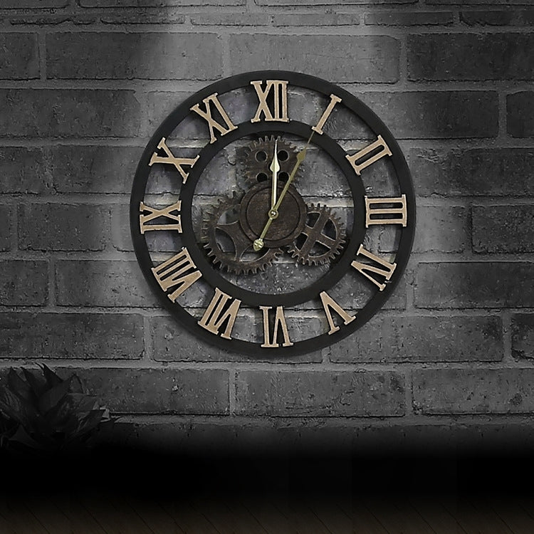 Originality American Industrial Style Wood Vintage Old Gear Wall Clock(Gold) - free shipping - PMC TechLife - Order now!