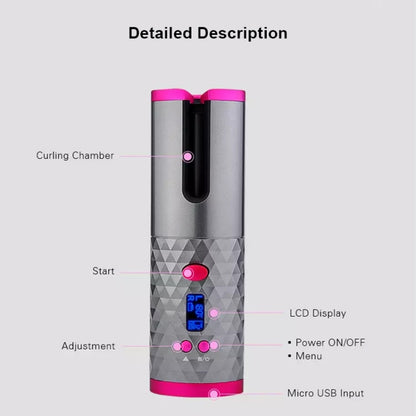 USB Charging Automatic Hair Curler Portable Mini Wireless Multi-function Curling Iron with LCD Display (Grey) - Hair Curler by PMC Jewellery | Online Shopping South Africa | PMC Jewellery