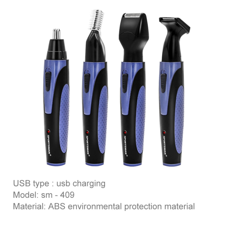 SPORTSMAN Four-in-one USB Rechargeable Ear Nose Trimmer Beard Face Shaver Eyebrows Hair Trimmer For Men(blue USB type) - Electric Shavers by SPORTSMAN | Online Shopping South Africa | PMC Jewellery