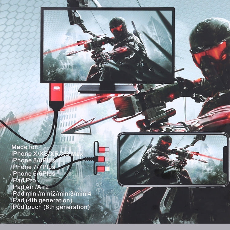 3 in 1 Micro USB + USB-C / Type-C + 8 Pin to HDMI HDTV Cable(Red) - Video & Audio Cable by PMC TechLife | Online Shopping South Africa | PMC TechLife | Buy Now Pay Later Mobicred