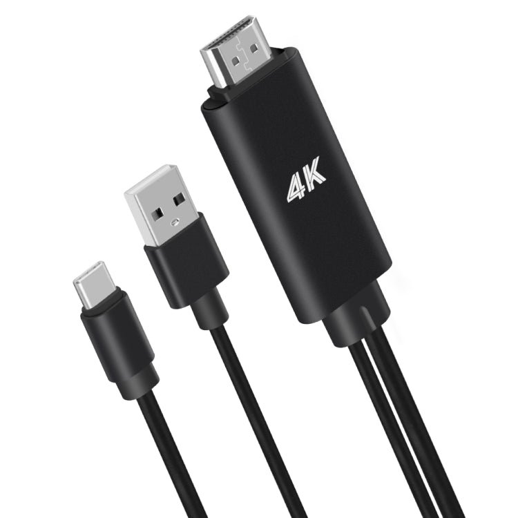 9572A USB Power Supply USB-C/Type-C to HDMI 4K Aluminum Alloy Cable, Length: 1.8m(Black) - Converter & Adapter by PMC TechLife | Online Shopping South Africa | PMC TechLife