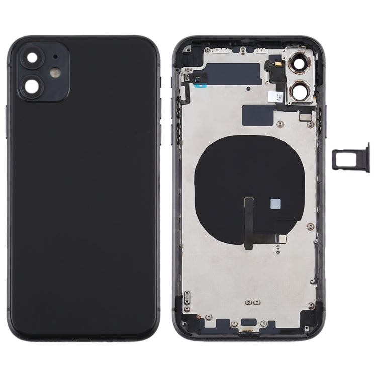 Battery Back Cover (with Side Keys & Card Tray & Power + Volume Flex Cable & Wireless Charging Module) for iPhone 11(Black) - Back Cover by PMC TechLife | Online Shopping South Africa | PMC TechLife