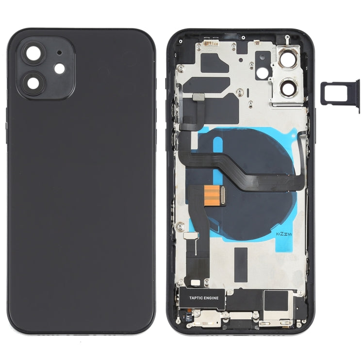 Battery Back Cover Assembly (with Side Keys & Speaker Ringer Buzzer & Motor & Camera Lens & Card Tray & Power Button + Volume Button + Charging Port & Wireless Charging Module) for iPhone 12(Black) - Back Cover by PMC TechLife | Online Shopping South Africa | PMC TechLife