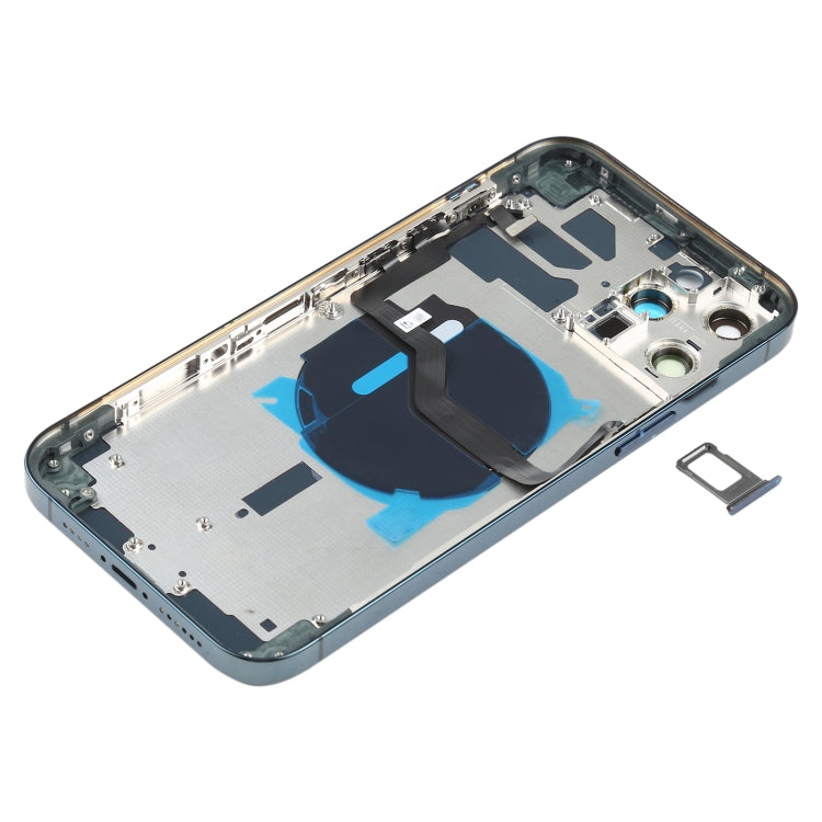 Battery Back Cover (with Side Keys & Card Tray & Power + Volume Flex Cable & Wireless Charging Module) for iPhone 12 Pro Max(Blue) - Back Cover by PMC TechLife | Online Shopping South Africa | PMC TechLife