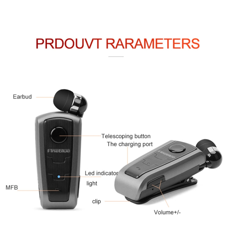 Fineblue F910 CSR4.1 Retractable Cable Caller Vibration Reminder Anti-theft Bluetooth Headset(Silver) - free shipping - PMC TechLife - Order now!