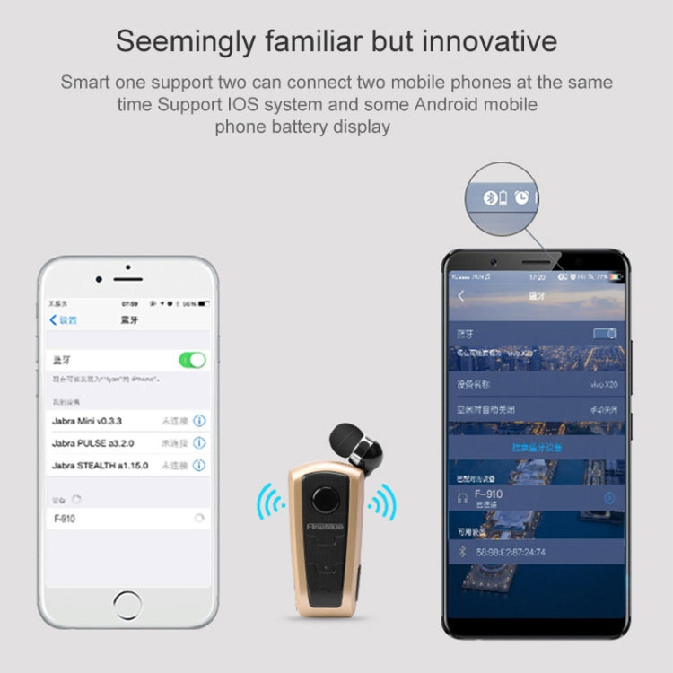 Fineblue F910 CSR4.1 Retractable Cable Caller Vibration Reminder Anti-theft Bluetooth Headset(Silver) - free shipping - PMC TechLife - Order now!