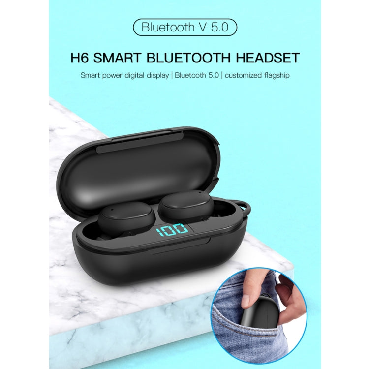 H6 TWS Bluetooth 5.0 Wireless Bluetooth Earphone with Digital Display & Charging Box, Support for Siri & HD Calls - TWS Earphone by PMC TechLife | Online Shopping South Africa | PMC TechLife