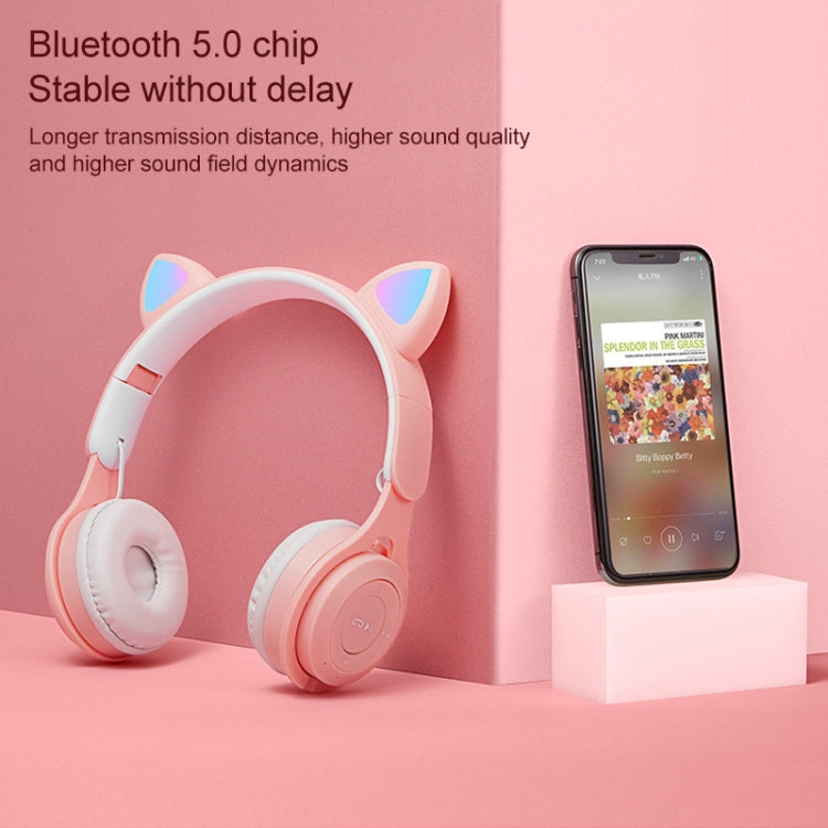 M6 Luminous Cat Ears Two-color Foldable Bluetooth Headset with 3.5mm Jack & TF Card Slot(Pink) - Headset & Headphone by PMC TechLife | Online Shopping South Africa | PMC TechLife