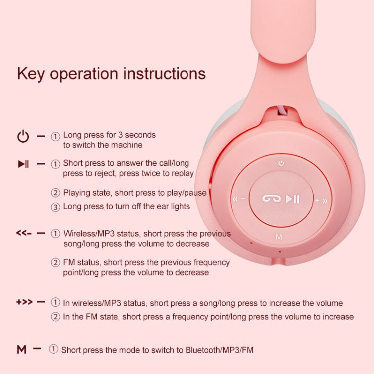 M6 Luminous Cat Ears Two-color Foldable Bluetooth Headset with 3.5mm Jack & TF Card Slot(Purple) - Headset & Headphone by PMC TechLife | Online Shopping South Africa | PMC TechLife