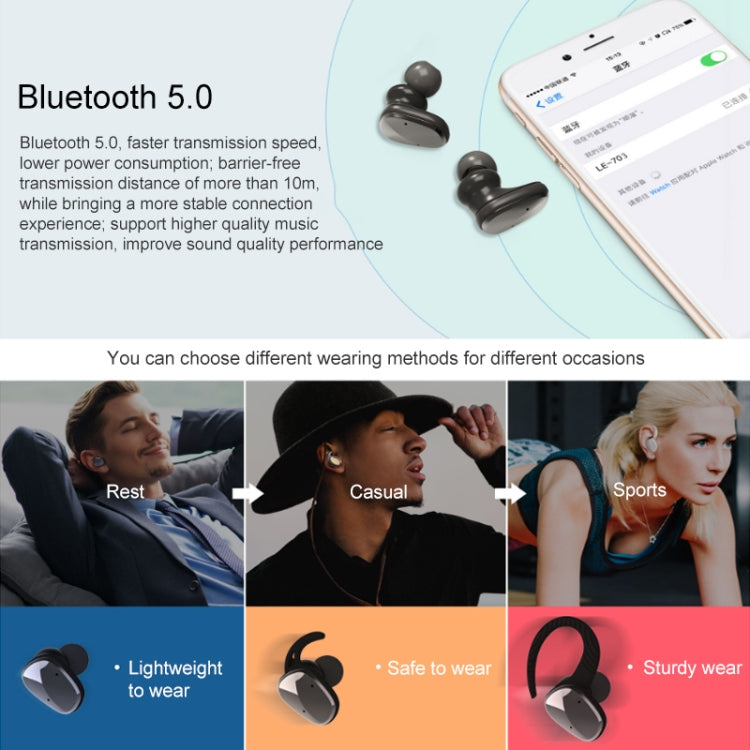 LE-703 Bluetooth 5.0 Waterproof True Wireless Sports Bluetooth Earphone (Black) - TWS Earphone by PMC Jewellery | Online Shopping South Africa | PMC Jewellery