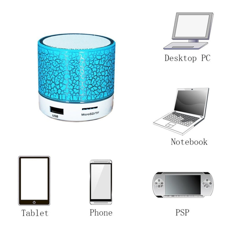 A9 Mini Portable Glare Crack Bluetooth Stereo Speaker with LED Light, Built-in MIC, Support Hands-free Calls & TF Card(Blue) - Mini Speaker by PMC Jewellery | Online Shopping South Africa | PMC Jewellery