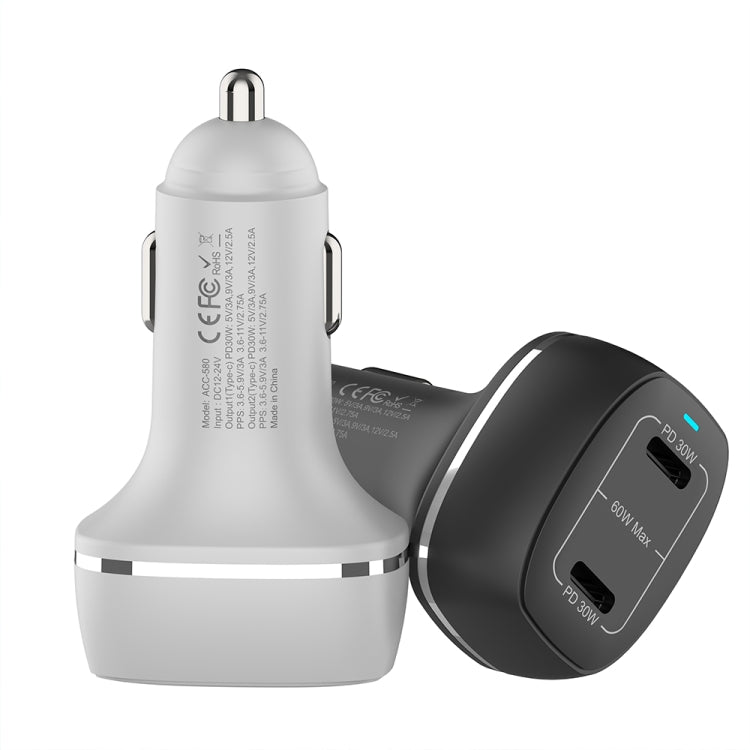 ACC-580 Dual Ports PD 60W Fast Charging Car Charger(Black) - Car Charger by PMC TechLife | Online Shopping South Africa | PMC TechLife