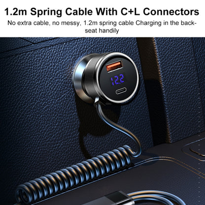 REMAX RCC336 Saga Series 2 in 1 Car 52.5W PD Fast Charger with USB-C / Type-C + 8 Pin Spring Cable - Car Charger by REMAX | Online Shopping South Africa | PMC Jewellery