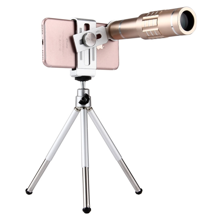 Universal 18X Magnification Lens Mobile Phone 3 in 1 Telescope + Tripod Mount + Mobile Phone Clip(Gold) - Telescope & Microscope by PMC Jewellery | Online Shopping South Africa | PMC Jewellery