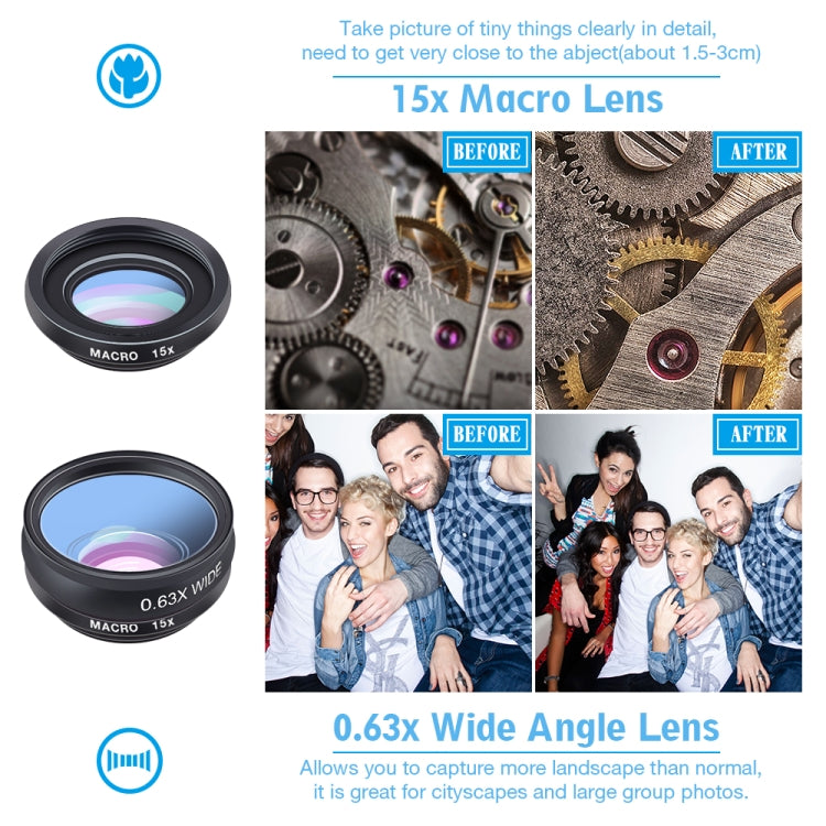 APEXEL APL-DG10 Macro Wide-angle Fisheye Telephoto CPL Flow Filter Radial Filter Star Filter Kaleidoscope 3 & 6 Lens Kit, For iPhone, Samsung, Huawei, Xiaomi, HTC and Other Smartphones, Ultra-thin Digital Camera - Combination Lens by APEXEL | Online Shopping South Africa | PMC Jewellery