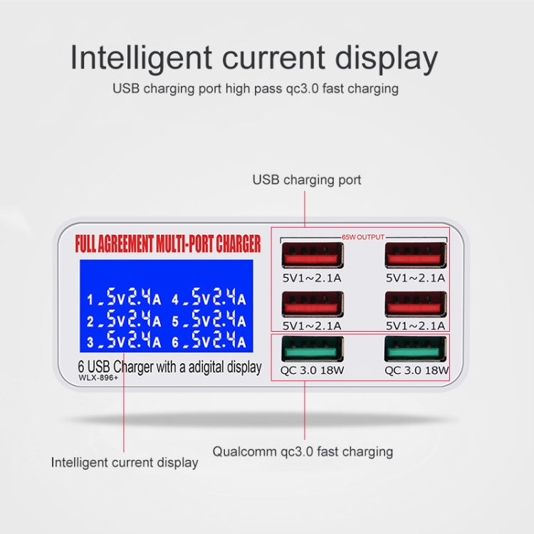 WLX-896+ 6 In 1 Multi-function Smart Digital Display USB Charger(UK Plug) - Multifunction Charger by PMC TechLife | Online Shopping South Africa | PMC TechLife