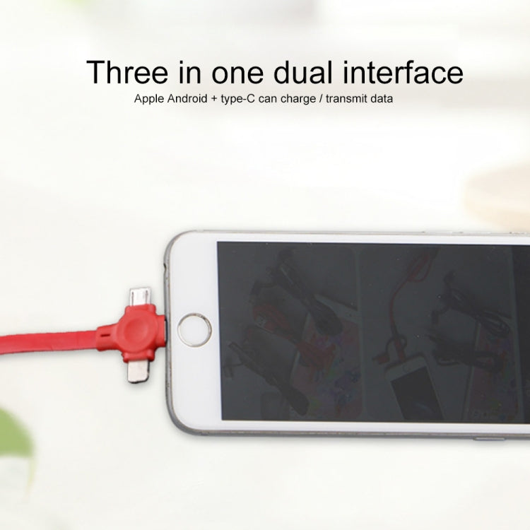 019-1 3 in 1 USB to 8 Pin + Micro USB + USB-C / Type-C Macaron Telescopic Data Cable with Storage Slot & Bracket, Cable Length: 1m (Black) - Multifunction Cable by PMC TechLife | Online Shopping South Africa | PMC TechLife