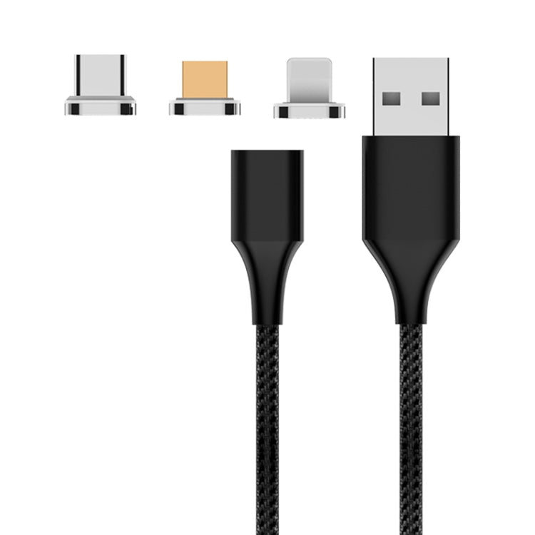 M11 3 in 1 3A USB to 8 Pin + Micro USB + USB-C / Type-C Nylon Braided Magnetic Data Cable, Cable Length: 2m (Black) - Charging Cable & Head by PMC TechLife | Online Shopping South Africa | PMC TechLife